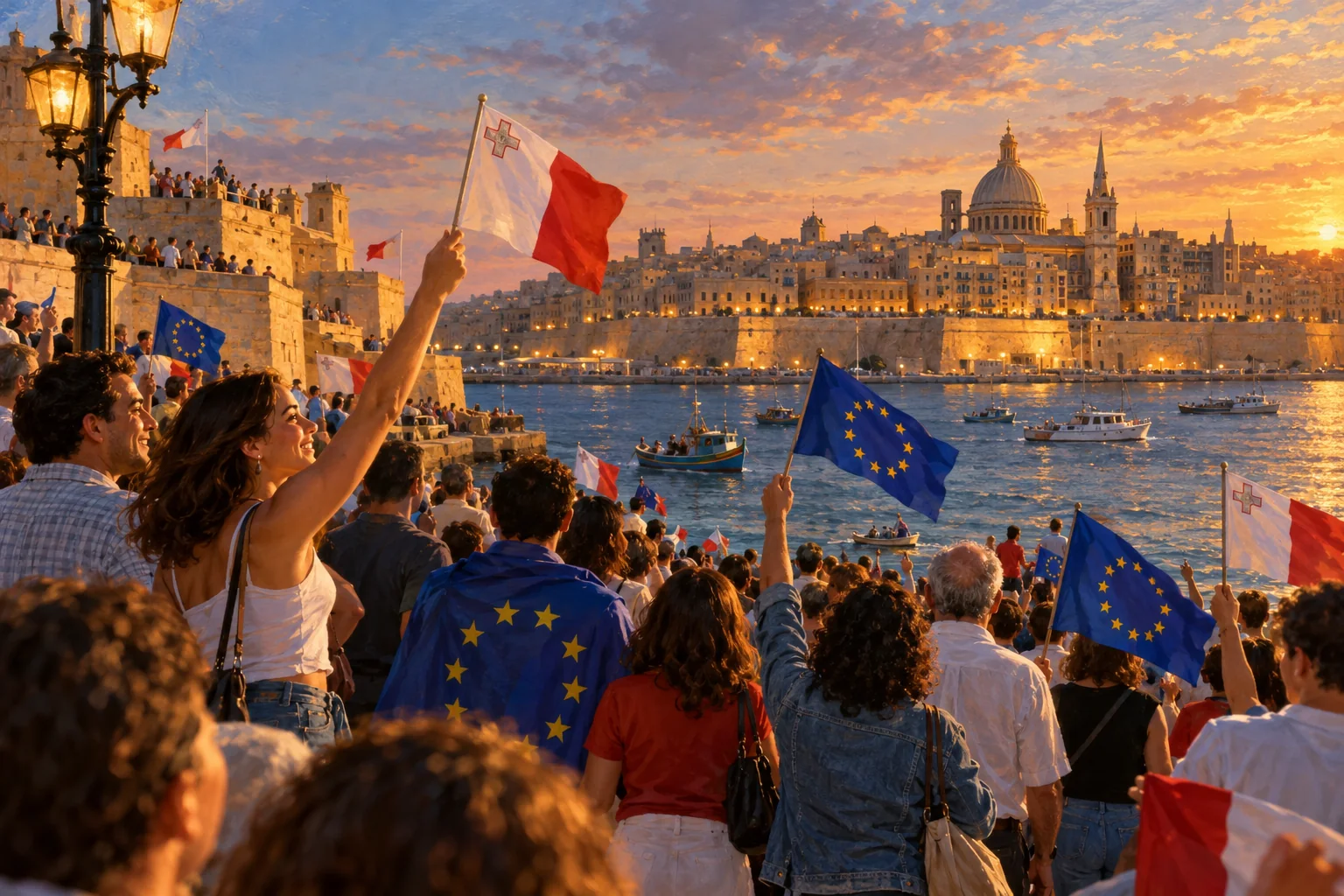An imagined celebration of Malta joining the European Union in 2004.