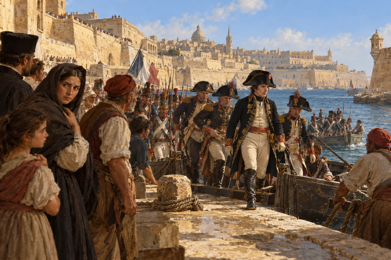An imagined French arrival in Malta during Napoleon's expedition in 1798.