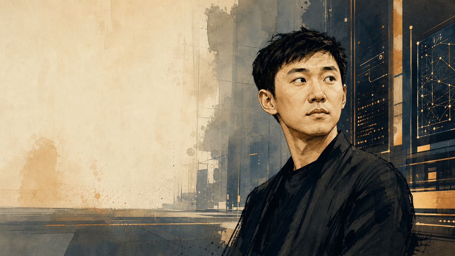 Editorial illustration of Alexandr Wang