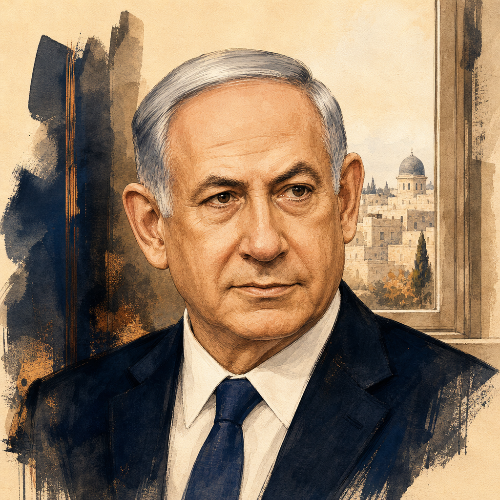 Editorial illustration of Benjamin Netanyahu