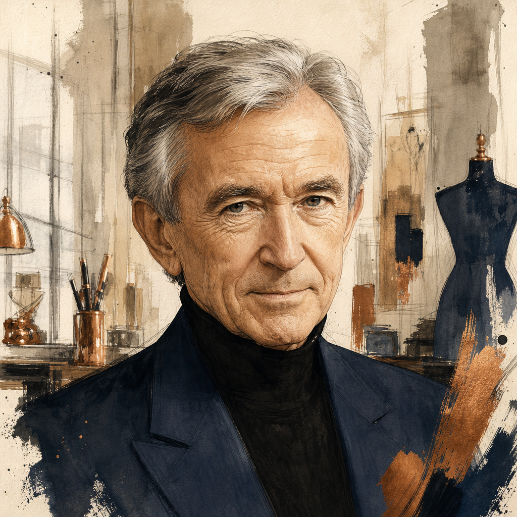 Editorial illustration of Bernard Arnault