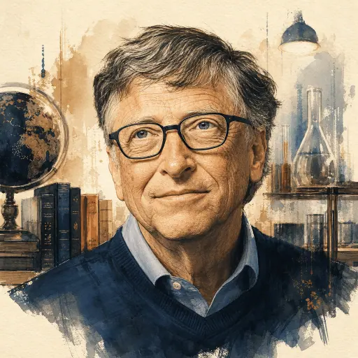 Editorial illustration of Bill Gates