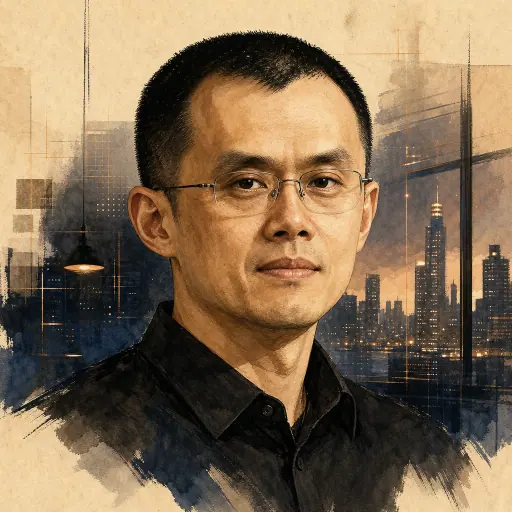Editorial illustration of Changpeng Zhao