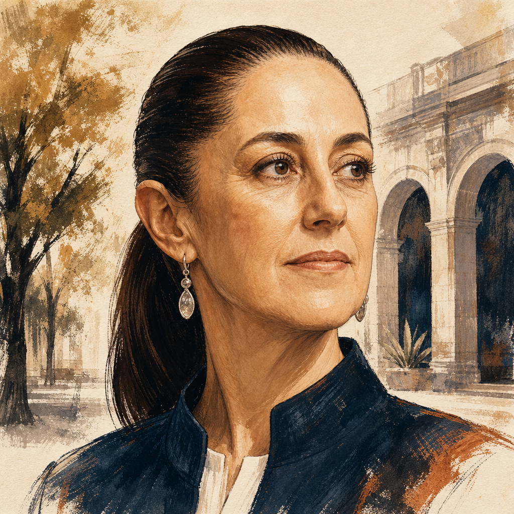 Editorial illustration of Claudia Sheinbaum