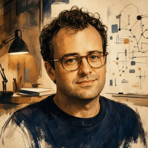 Editorial illustration of Dario Amodei
