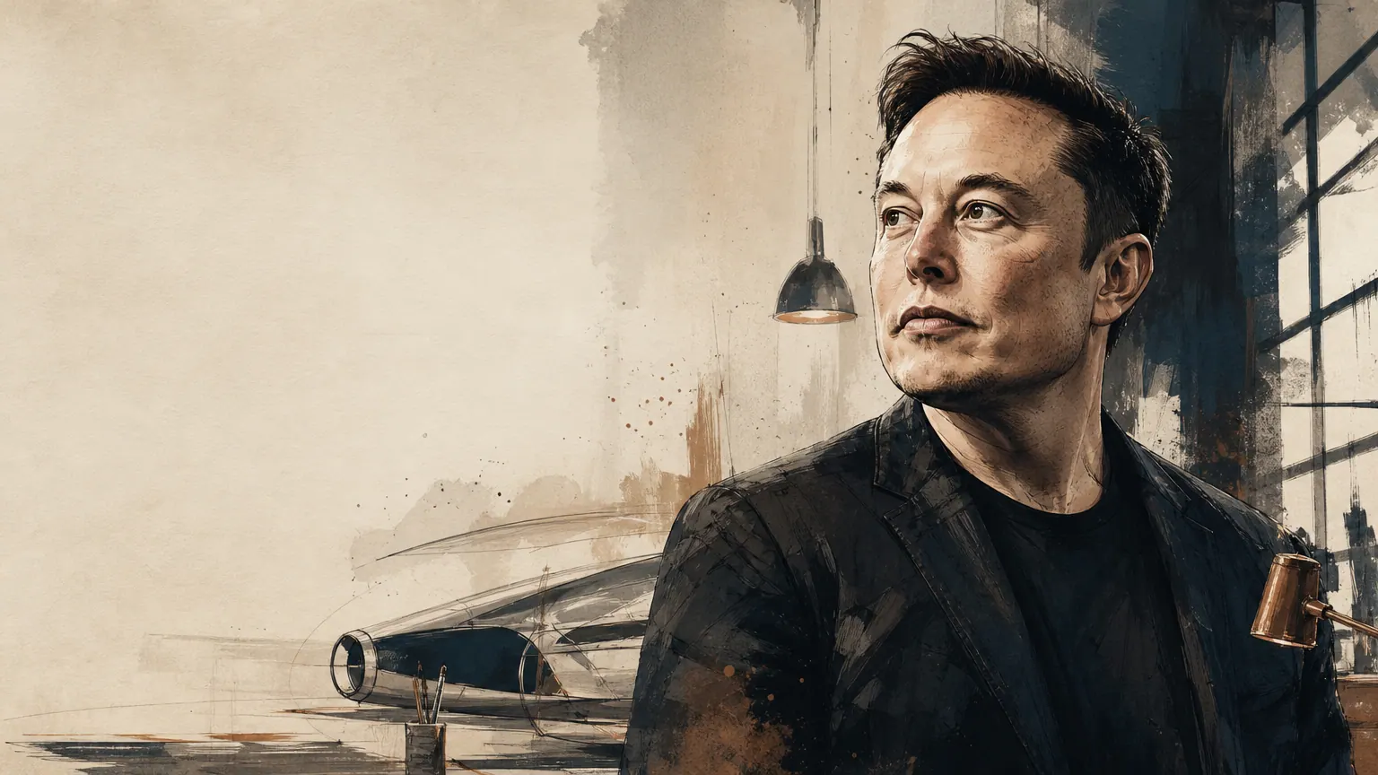 Editorial illustration of Elon Musk