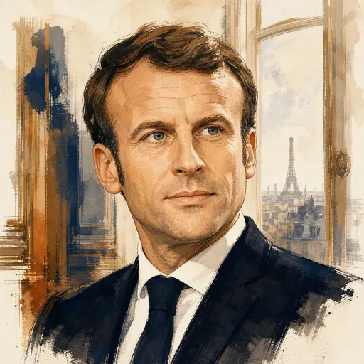 Editorial illustration of Emmanuel Macron