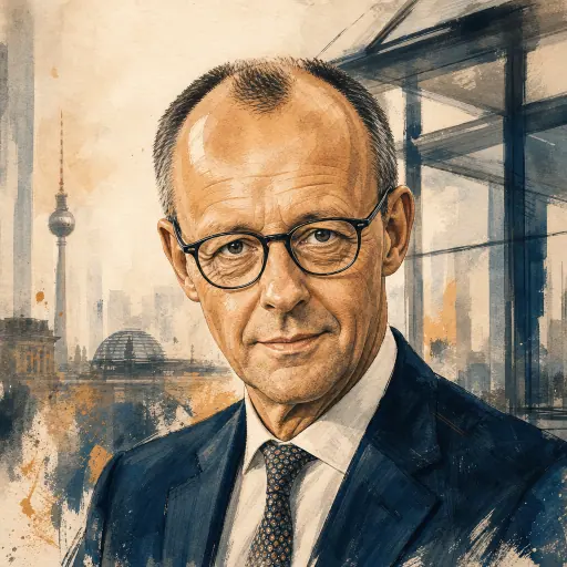 Editorial illustration of Friedrich Merz