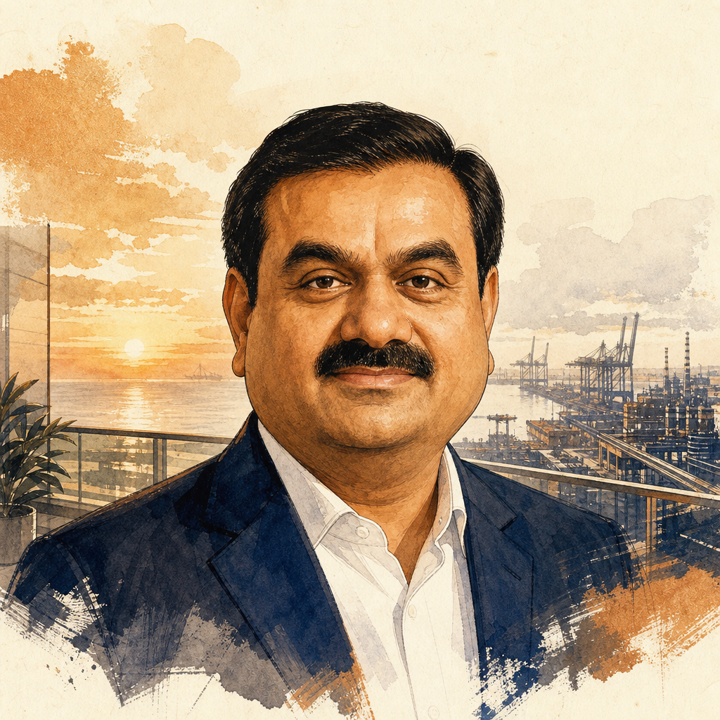 Editorial illustration of Gautam Adani