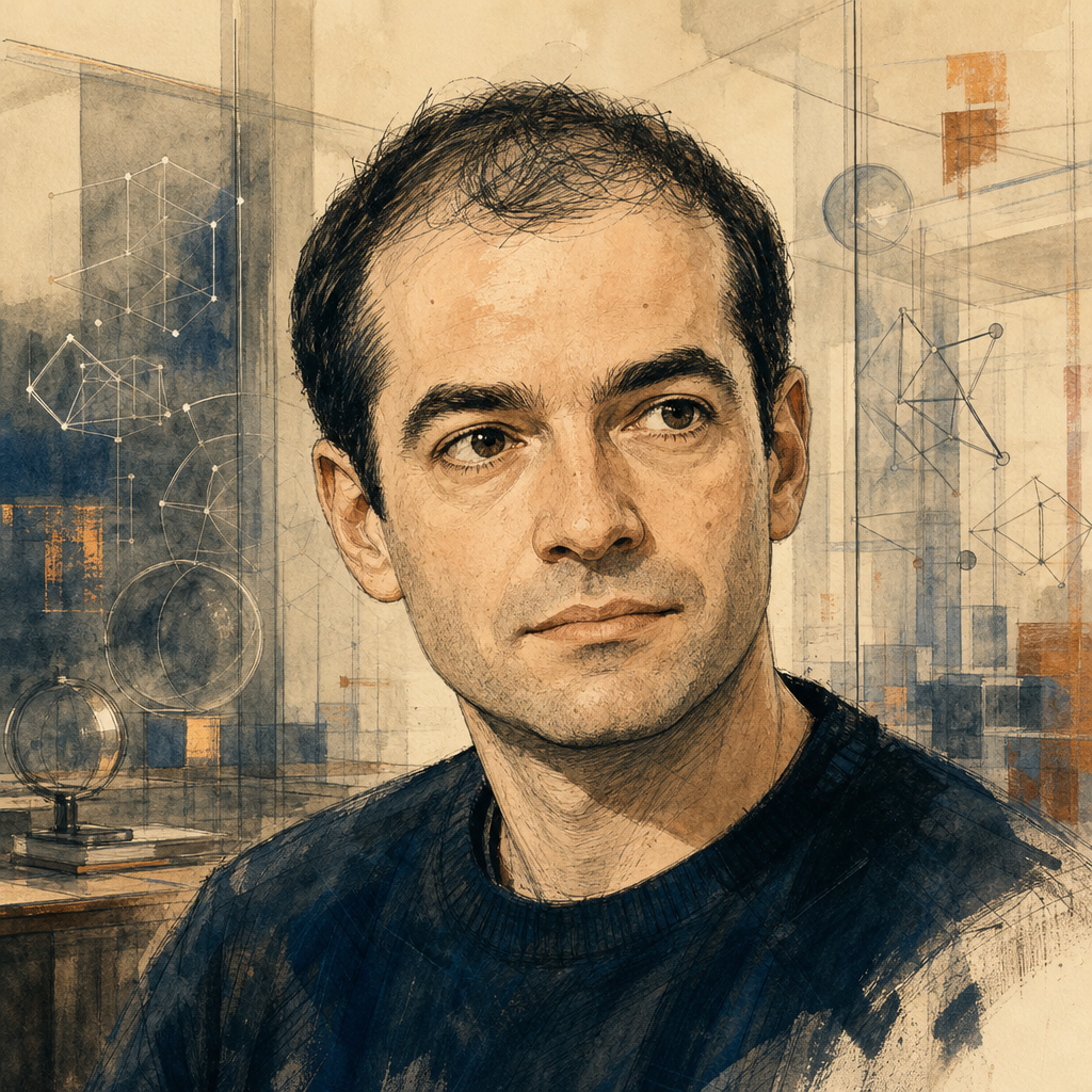 Editorial illustration of Ilya Sutskever