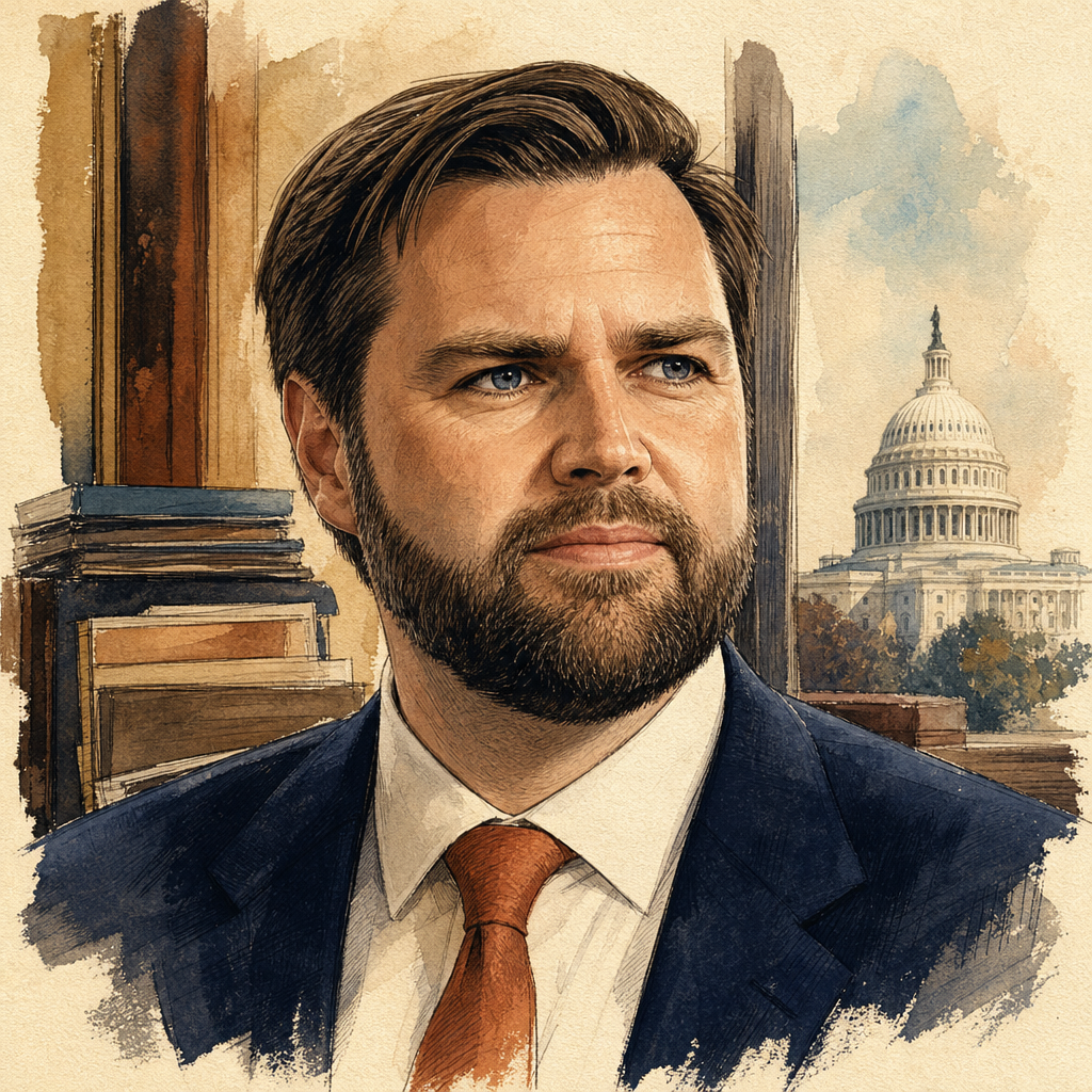 Editorial illustration of JD Vance