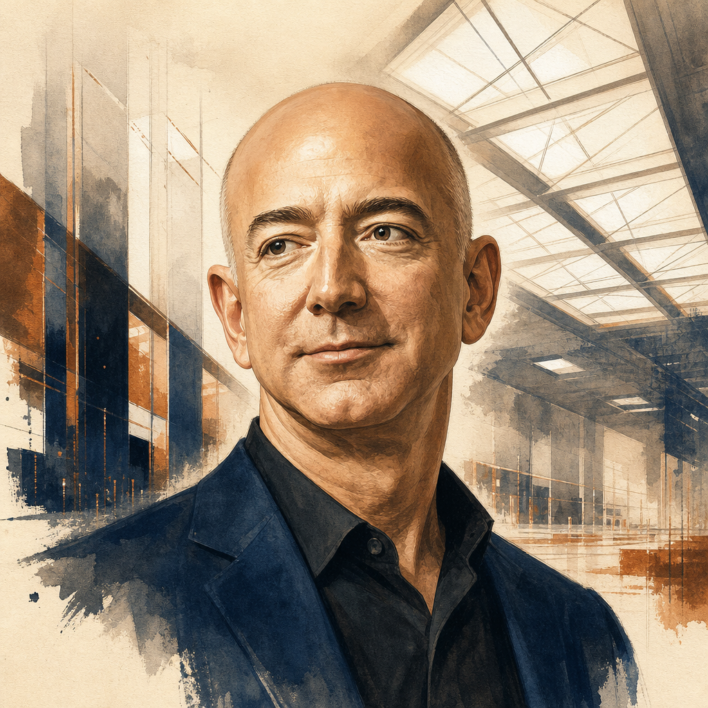 Editorial illustration of Jeff Bezos