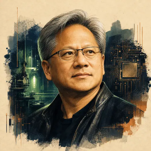 Editorial illustration of Jensen Huang
