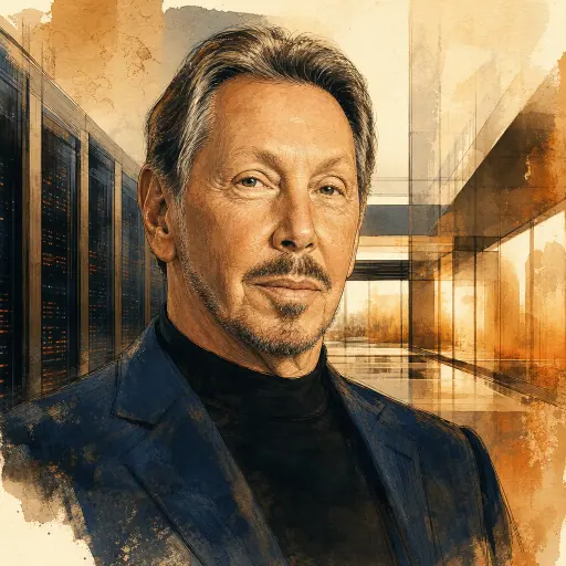 Editorial illustration of Larry Ellison