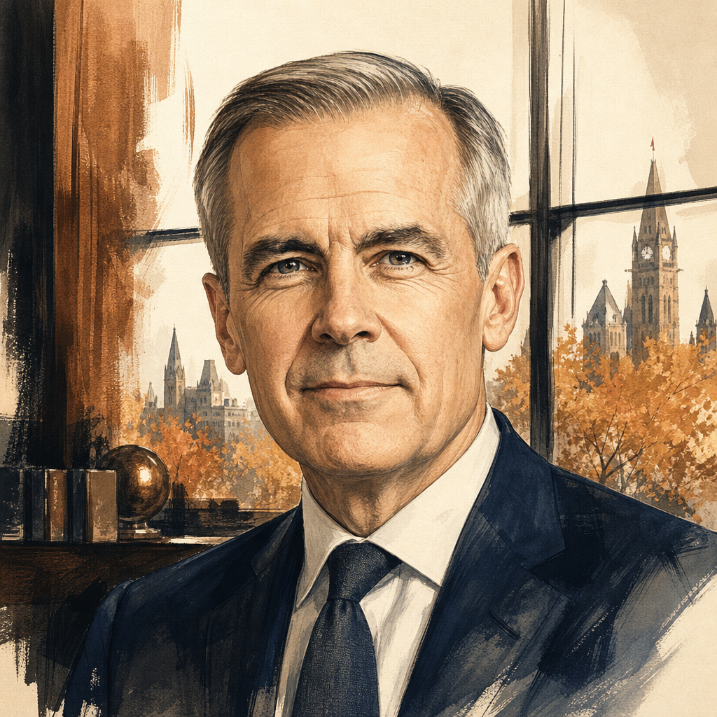 Editorial illustration of Mark Carney