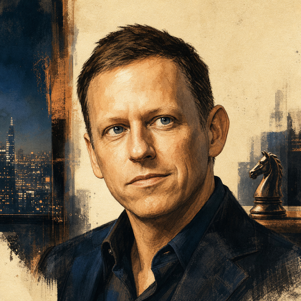 Editorial illustration of Peter Thiel