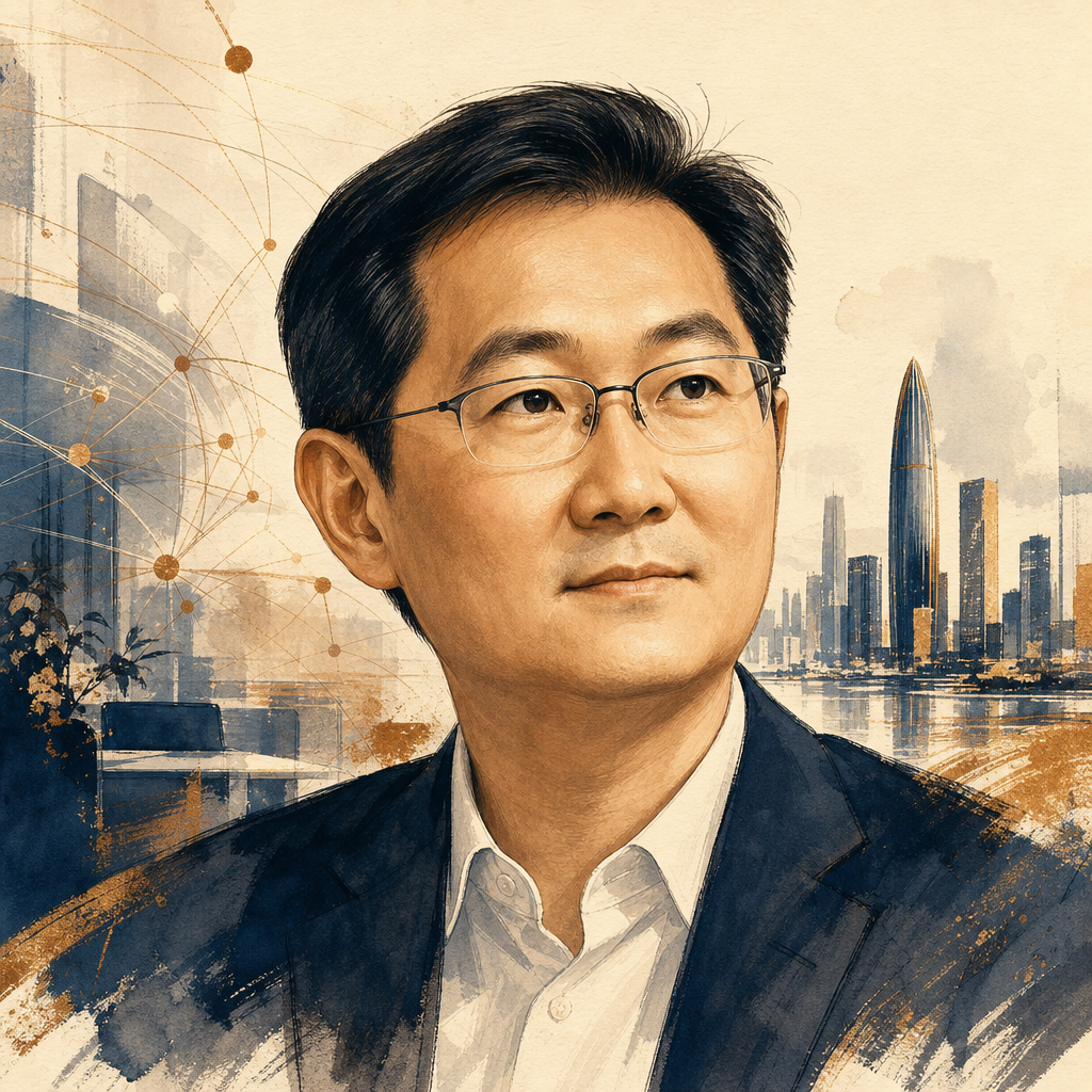 Editorial illustration of Pony Ma