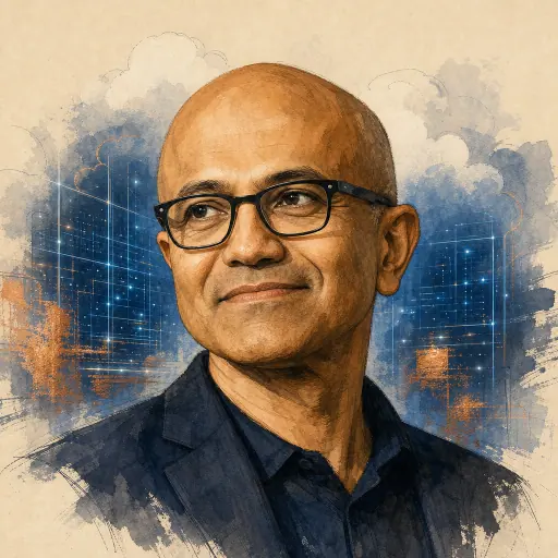 Editorial illustration of Satya Nadella