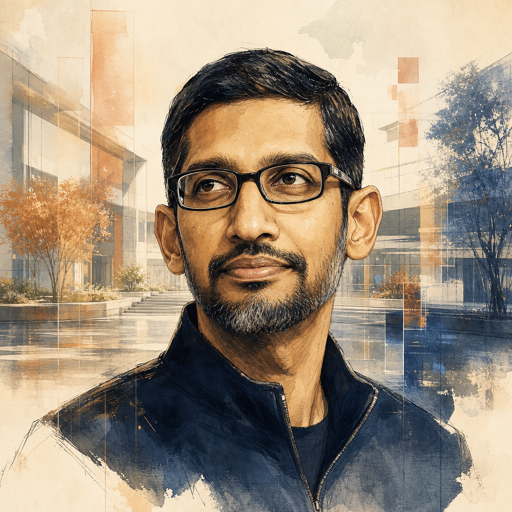 Editorial illustration of Sundar Pichai