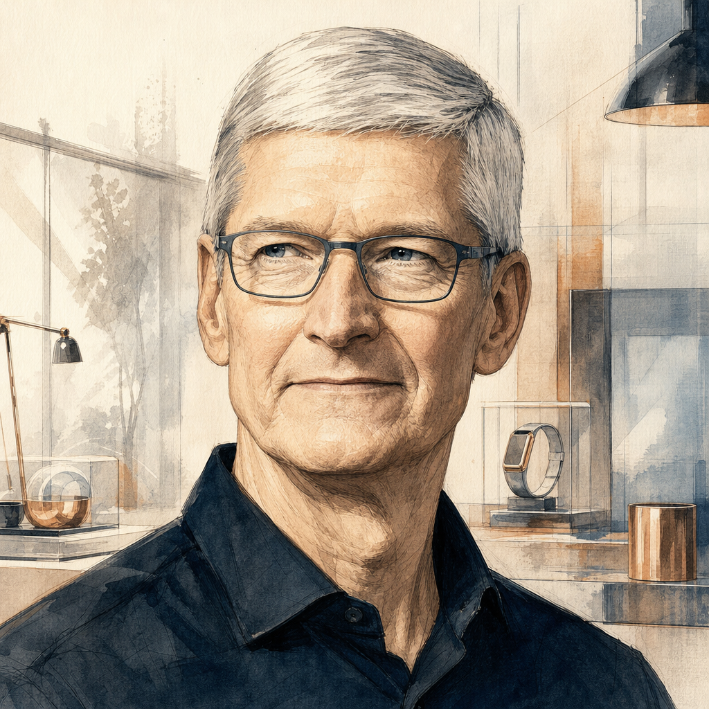 Editorial illustration of Tim Cook