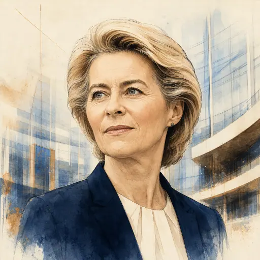 Editorial illustration of Ursula von der Leyen