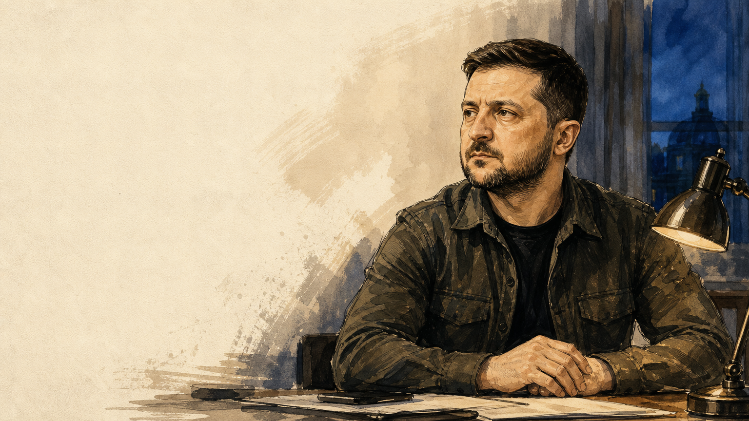Editorial illustration of Volodymyr Zelenskyy