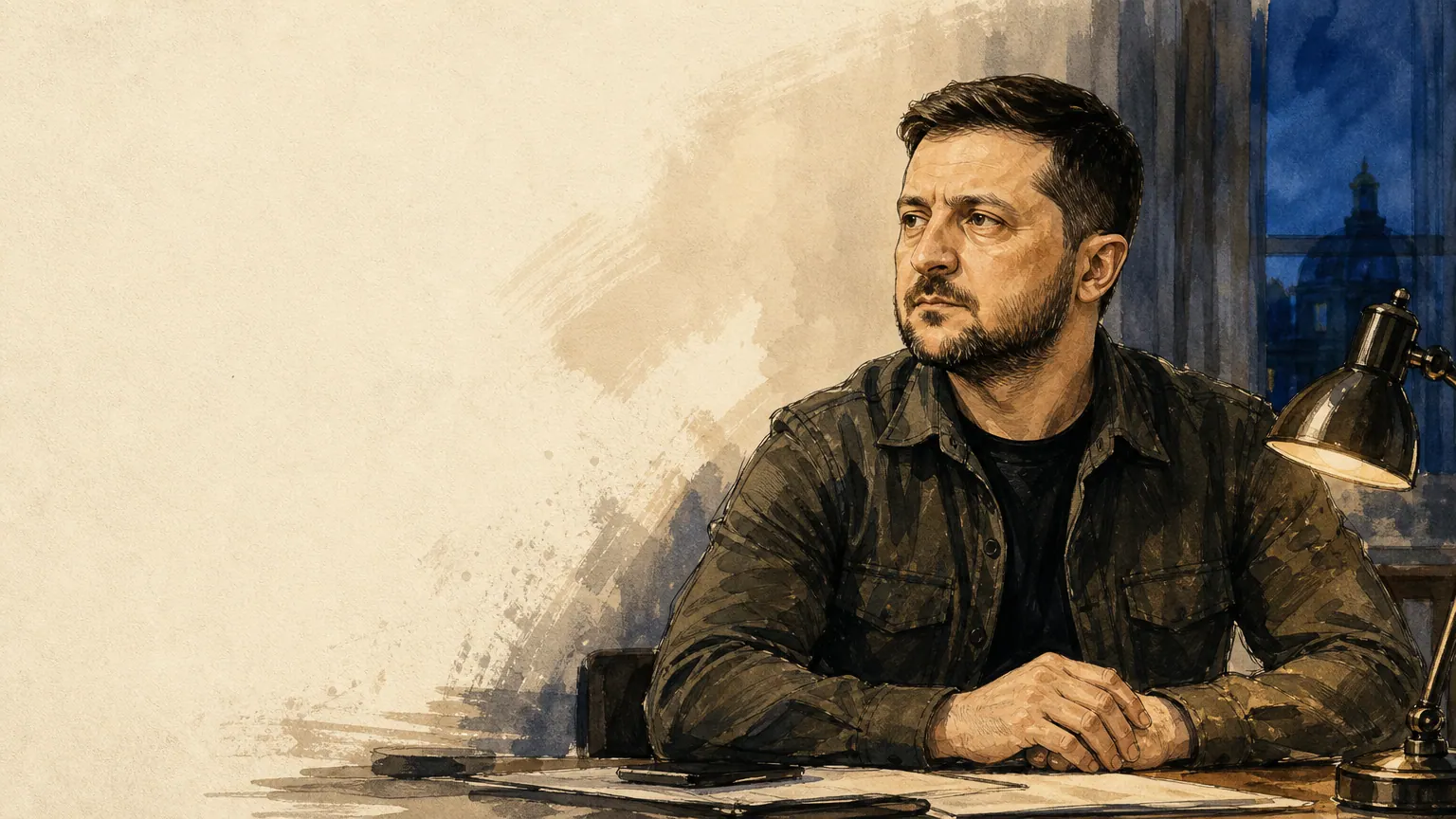 Editorial illustration of Volodymyr Zelenskyy