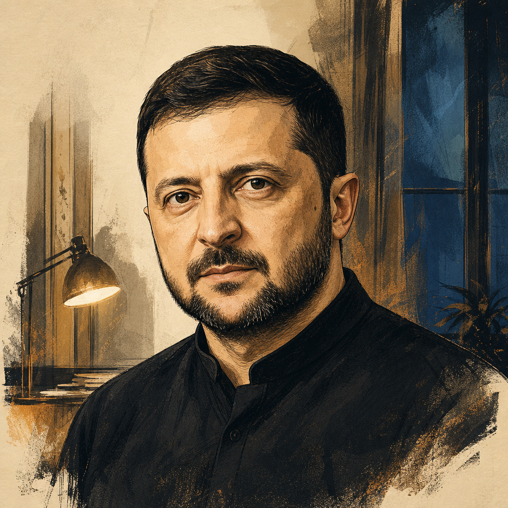 Editorial illustration of Volodymyr Zelenskyy