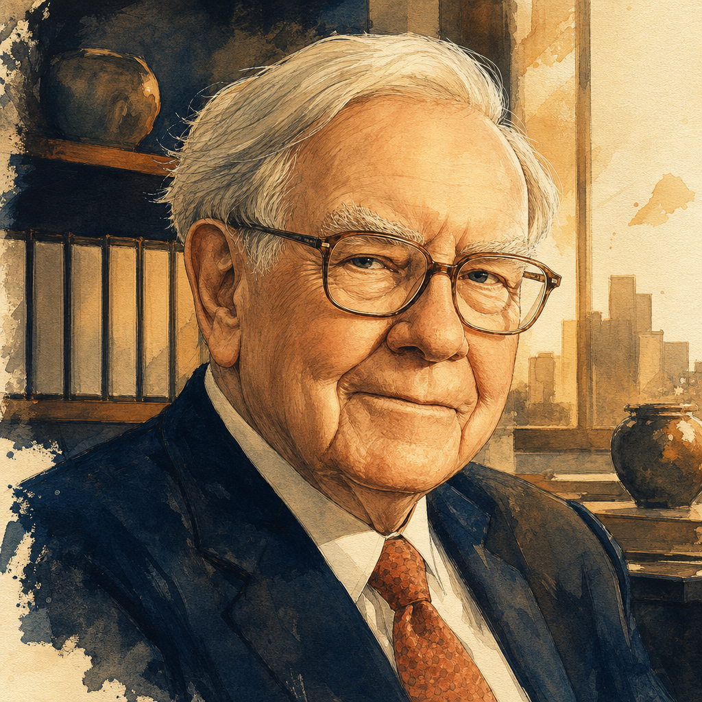 Editorial illustration of Warren Buffett